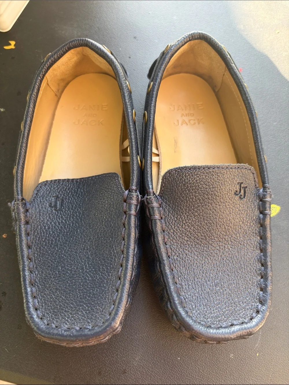 Janie and Jack Navy Pebbled Leather Slip-On Loafers